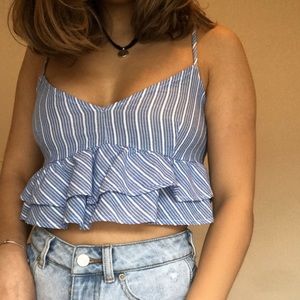 Cropped baby blue peplum top! (Never worn)